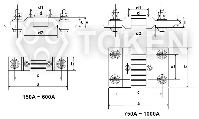 (FL-2) 大電流 錳鎳銅合金 分流電阻 75A-1000A 外形尺寸 (單位: mm)