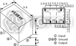 陶瓷濾波器通訊機用 (LTM 455 EW) 尺寸圖