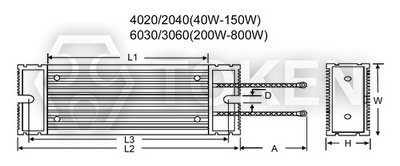 梯型鋁殼電阻器 (ASZ) 類型:A 尺寸圖