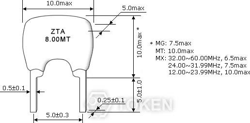 陶瓷諧振器 (ZTA8.00MT) 尺寸圖