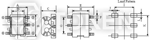 SMD Common Mode RF Balun Transformer (TCB4F) Dimensions