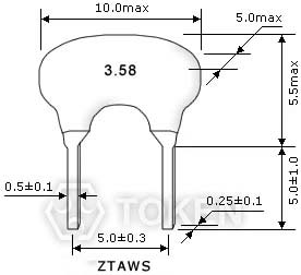 陶瓷谐振器 (ZTAWS) 尺寸图